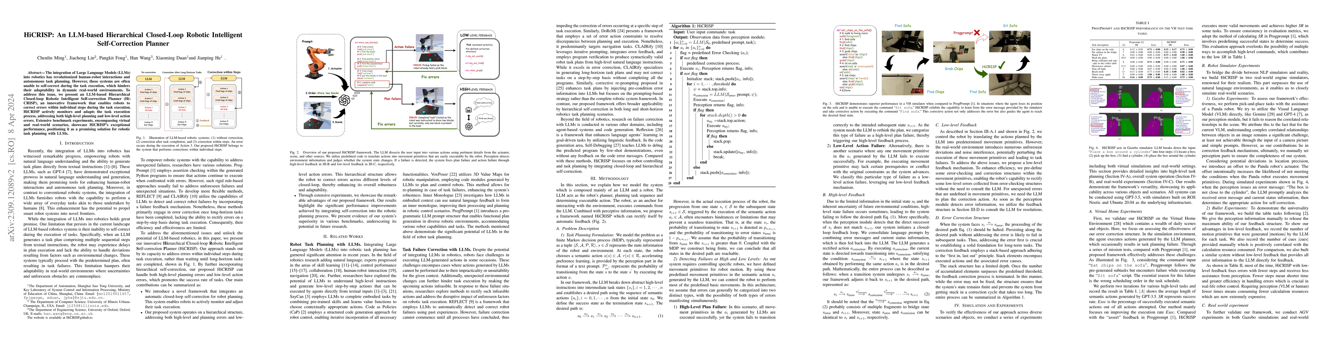 Thumbnail for HiCRISP: An LLM-based Hierarchical Closed-Loop Robotic Intelligent
  Self-Correction Planner