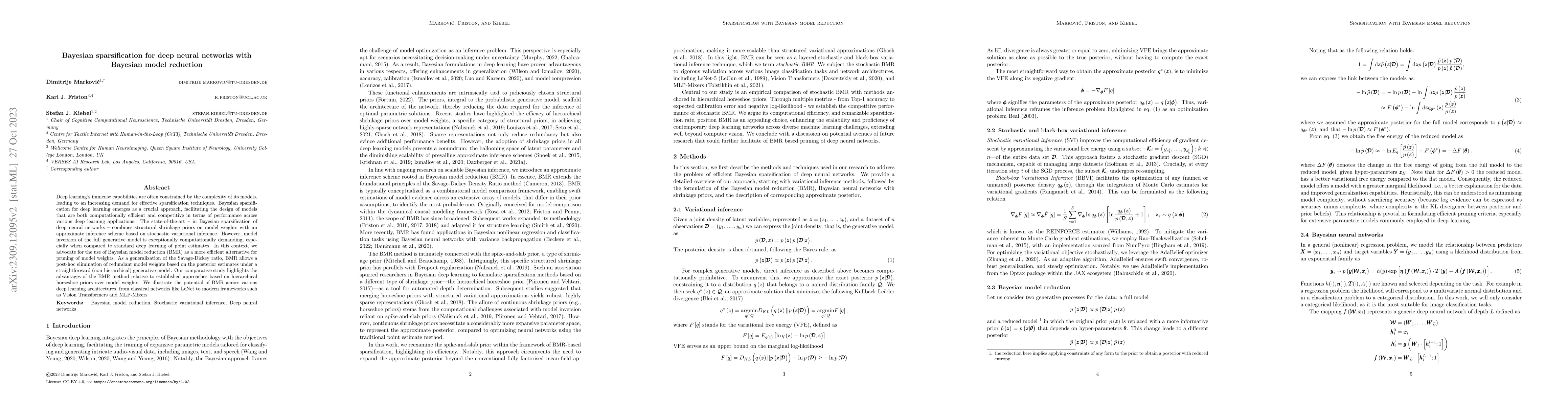 Thumbnail for Bayesian sparsification for deep neural networks with Bayesian model
  reduction
