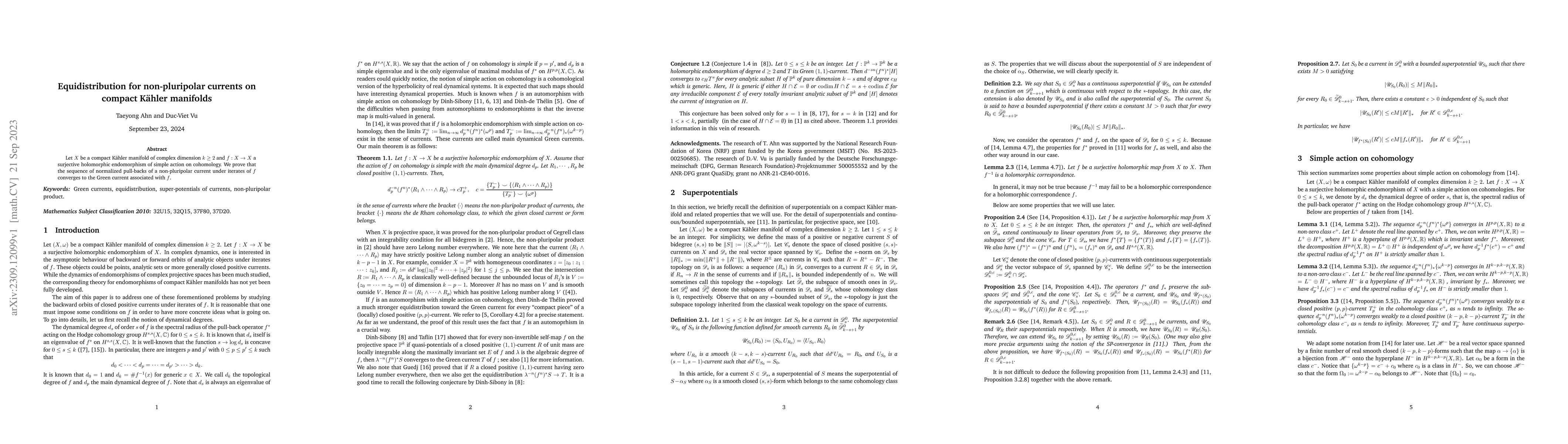 Thumbnail for Equidistribution for non-pluripolar currents on compact K\"ahler
  manifolds