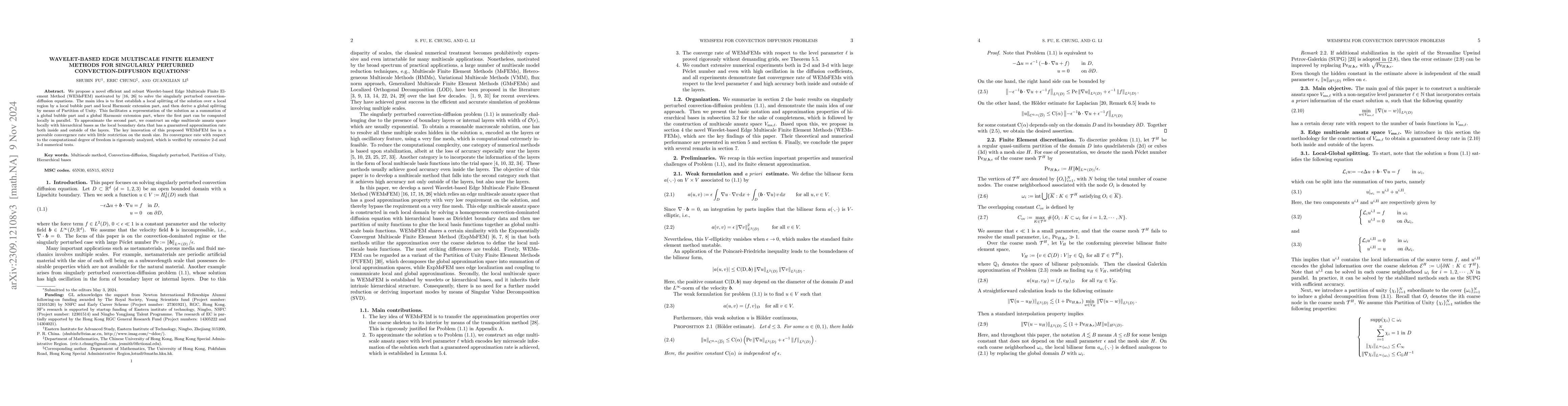 Thumbnail for Wavelet-based Edge Multiscale Finite Element Methods for Singularly
  Perturbed Convection-Diffusion Equations