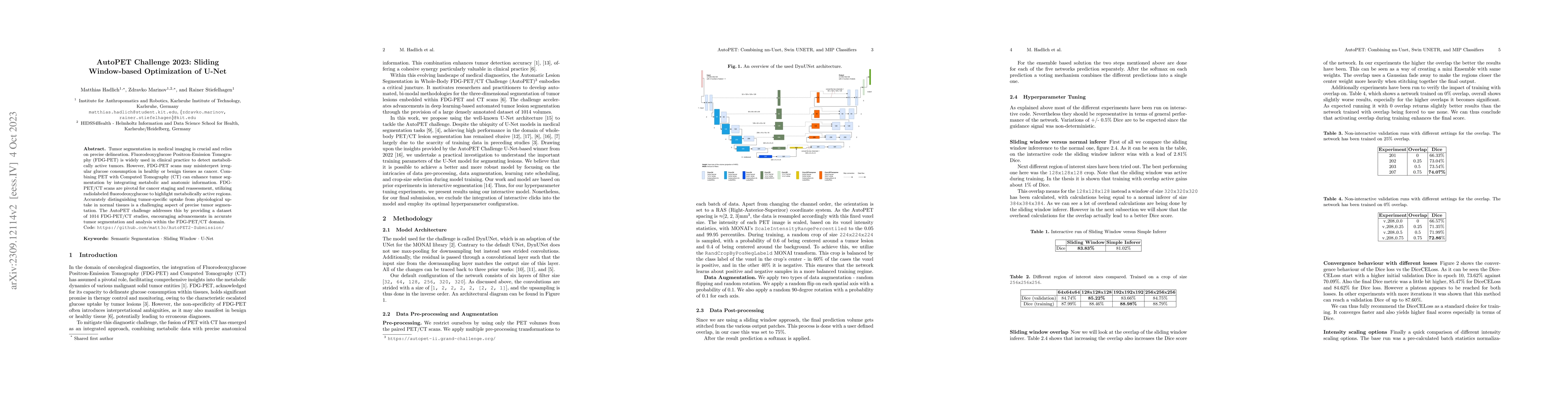 Thumbnail for AutoPET Challenge 2023: Sliding Window-based Optimization of U-Net