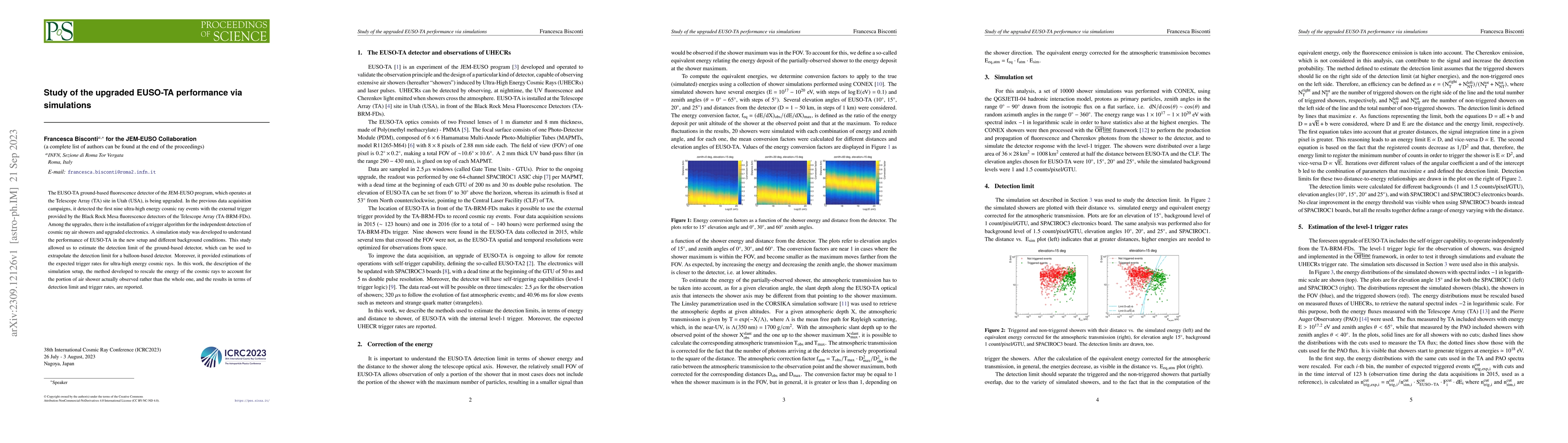 Thumbnail for Study of the upgraded EUSO-TA performance via simulations