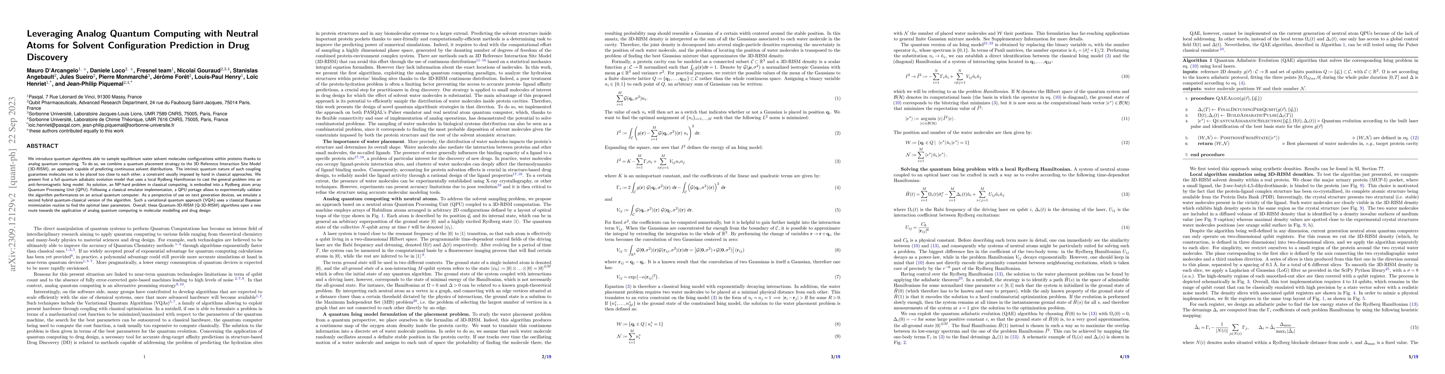 Thumbnail for Leveraging Analog Quantum Computing with Neutral Atoms for Solvent
  Configuration Prediction in Drug Discovery