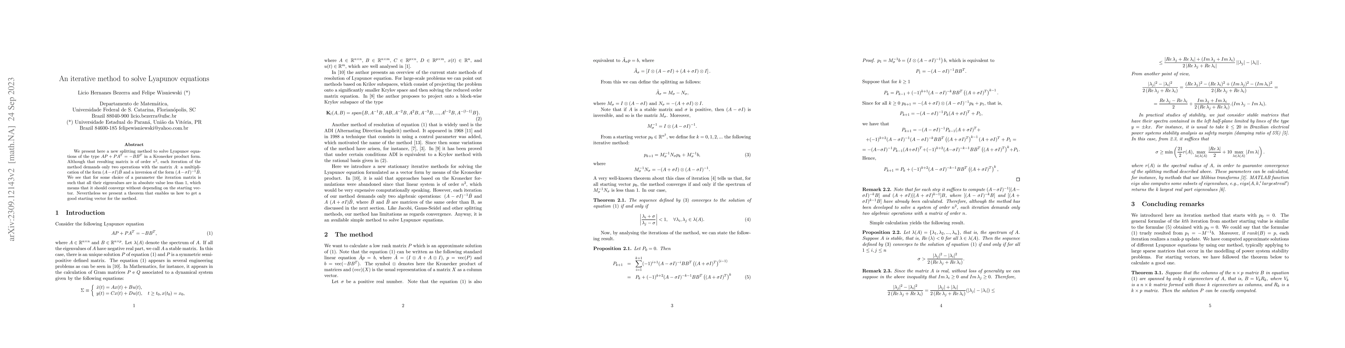 Thumbnail for An iterative method to solve Lyapunov equations