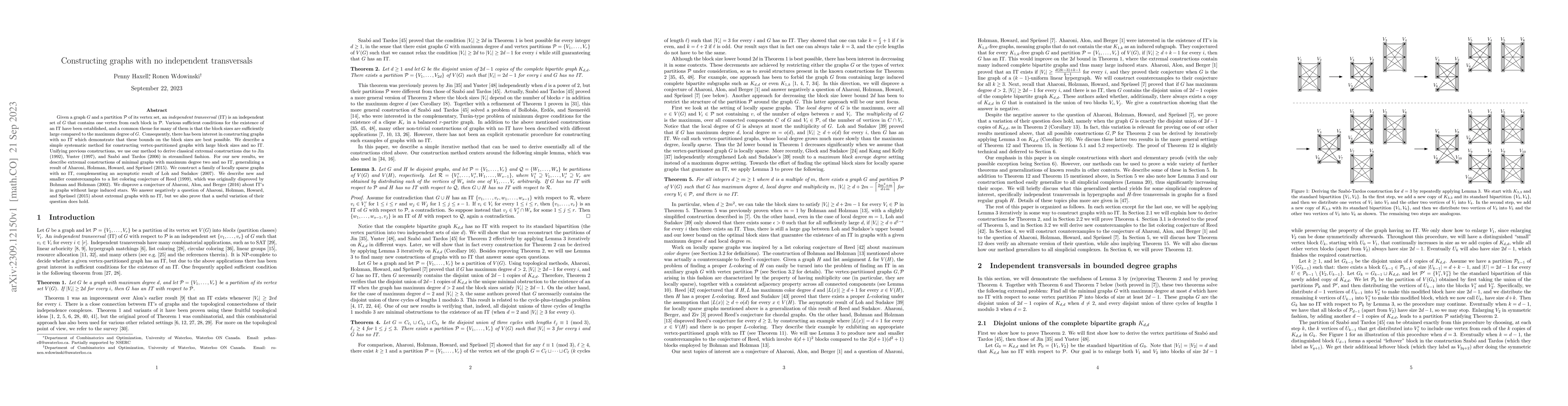 Thumbnail for Constructing graphs with no independent transversals