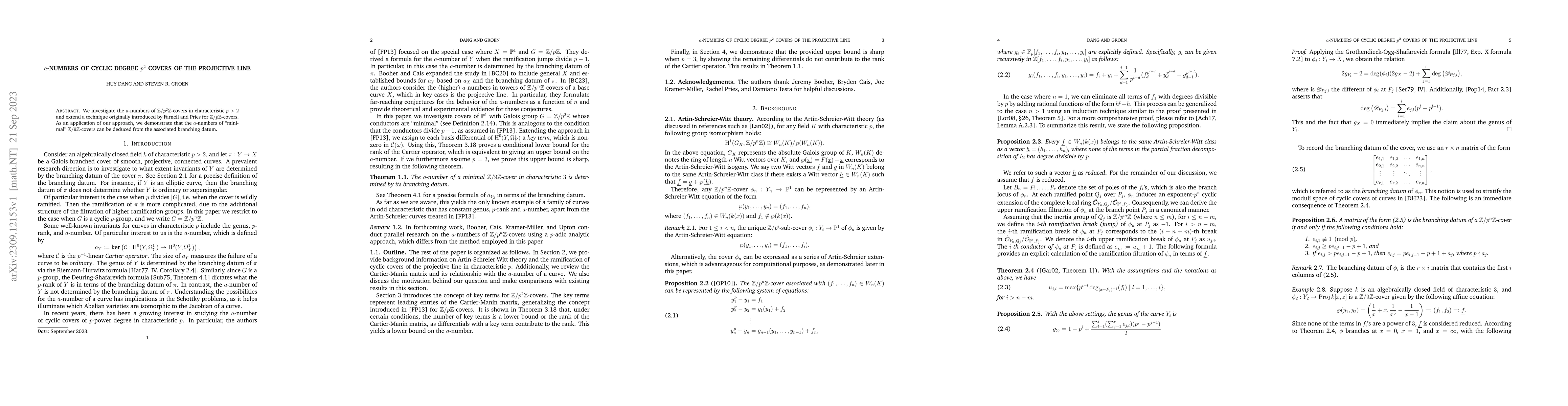 Thumbnail for $a$-Numbers of Cyclic Degree $p^2$ Covers of the Projective Line