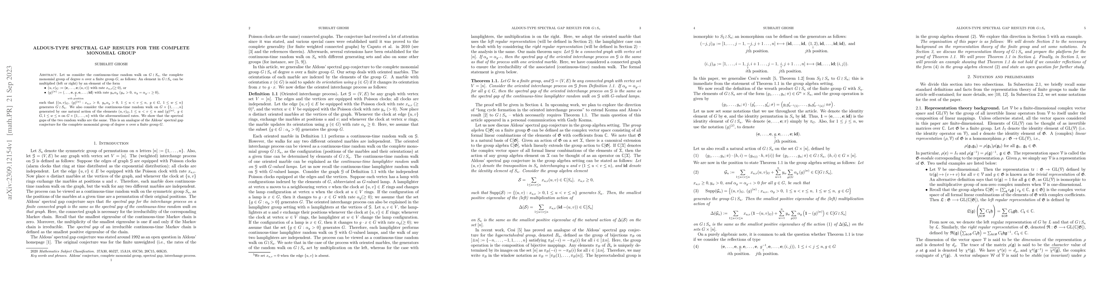 Thumbnail for Aldous-type spectral gap results for the complete monomial group