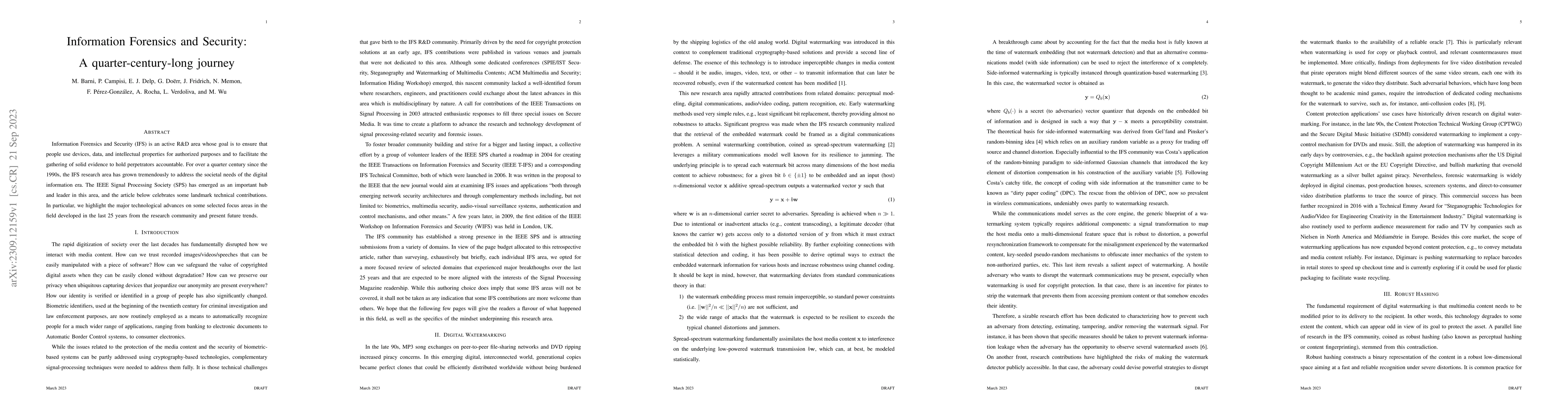 Thumbnail for Information Forensics and Security: A quarter-century-long journey
