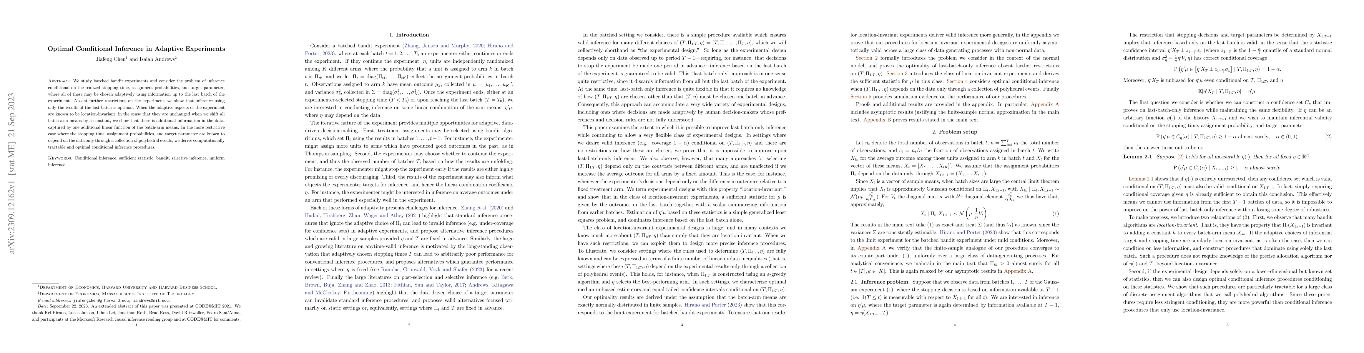 Thumbnail for Optimal Conditional Inference in Adaptive Experiments