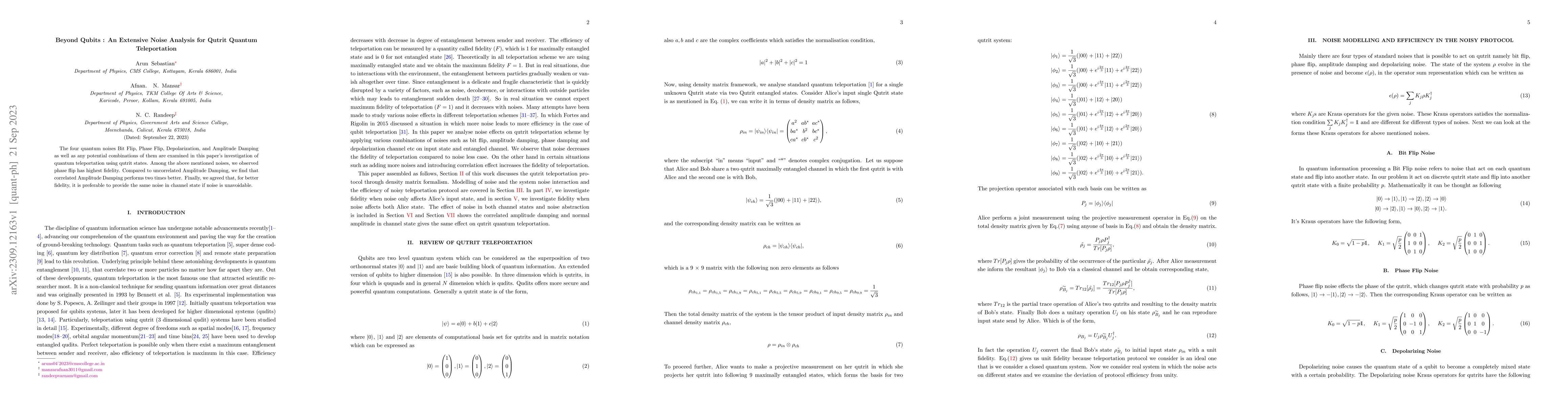 Thumbnail for Beyond Qubits : An Extensive Noise Analysis for Qutrit Quantum
  Teleportation