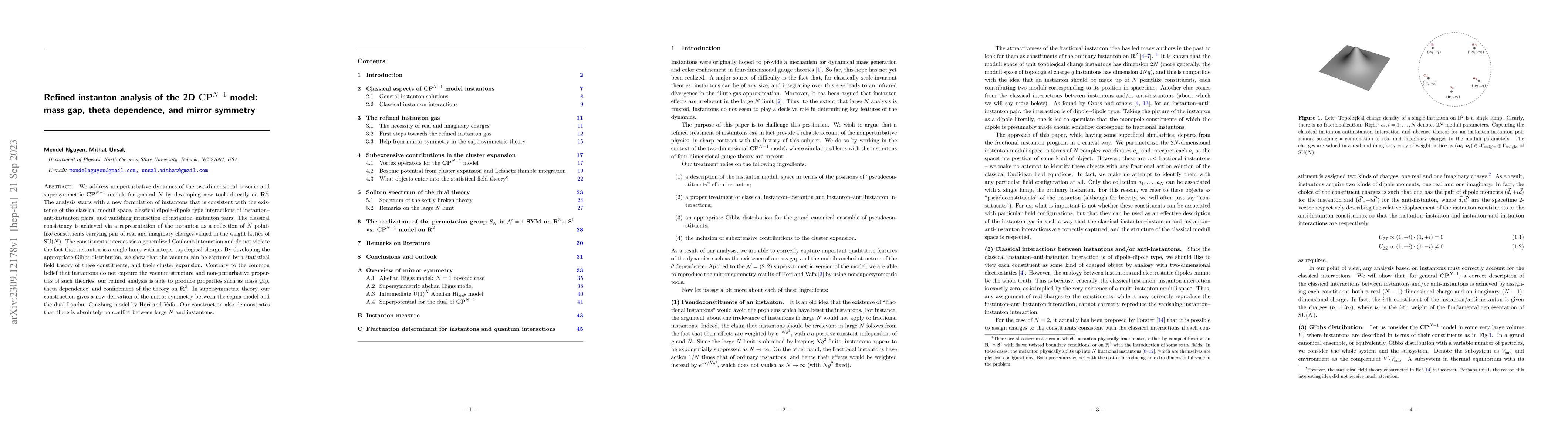 Thumbnail for Refined instanton analysis of the 2D $\mathbb{C}P^{N-1}$ model: mass
  gap, theta dependence, and mirror symmetry