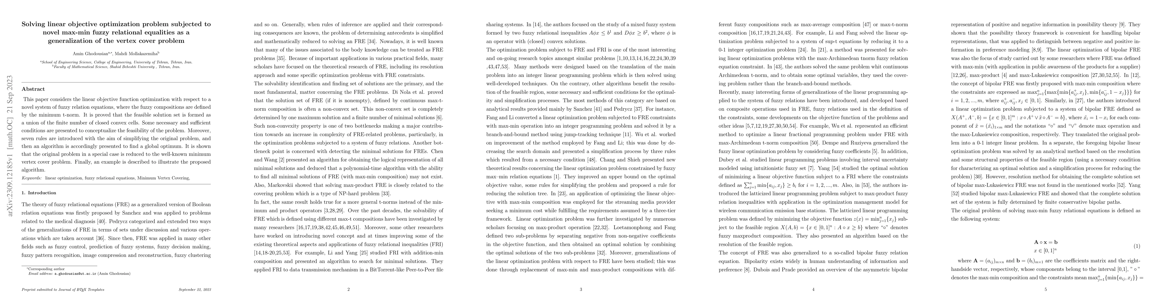 Thumbnail for Solving linear objective optimization problem subjected to novel max-min
  fuzzy relational equalities as a generalization of the vertex cover problem