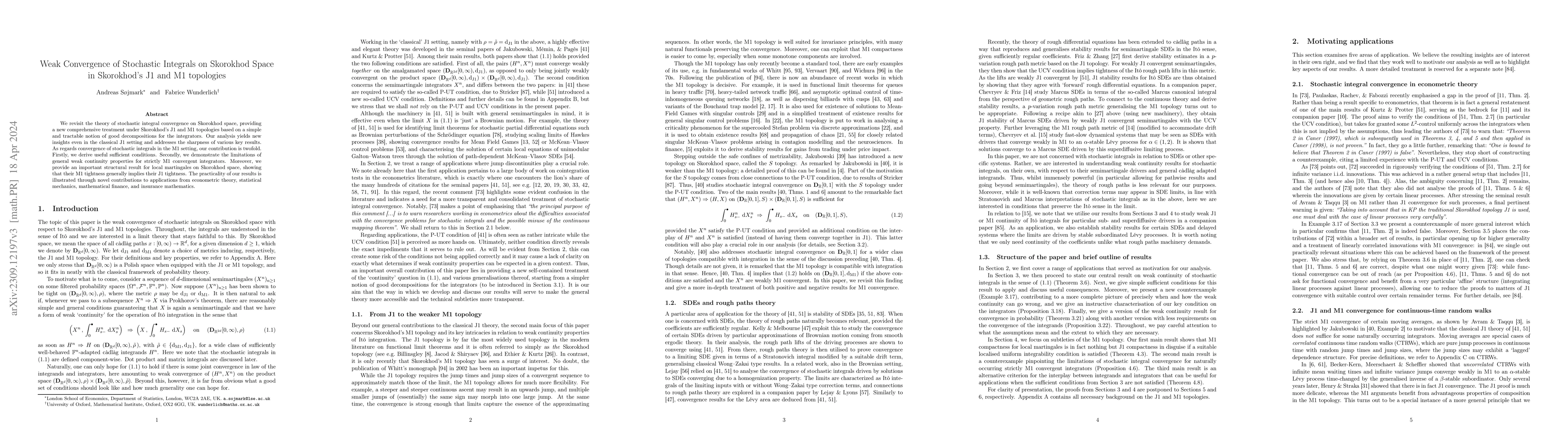 Thumbnail for Weak Convergence of Stochastic Integrals on Skorokhod Space in
  Skorokhod's J1 and M1 Topologies