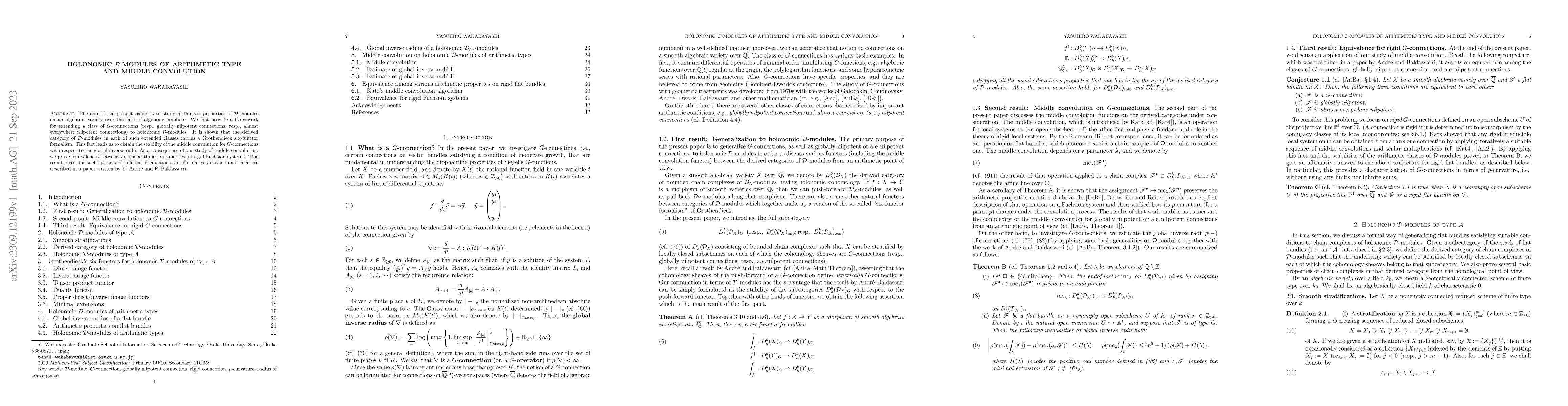 Thumbnail for Holonomic $\mathcal{D}$-modules of arithmetic type and middle
  convolution