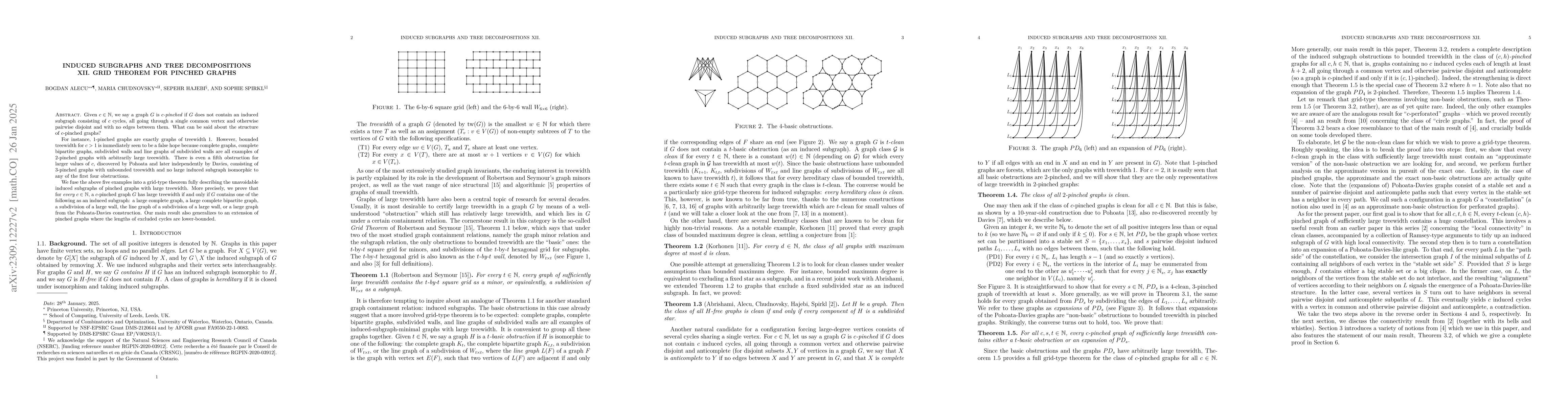 Thumbnail for Induced subgraphs and tree decompositions XII. Grid theorem for pinched
  graphs