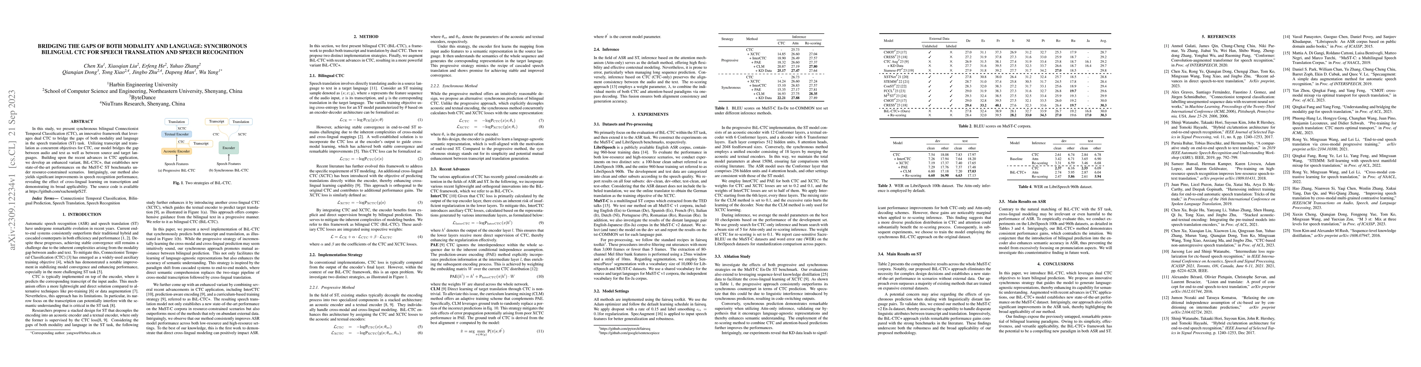 Thumbnail for Bridging the Gaps of Both Modality and Language: Synchronous Bilingual
  CTC for Speech Translation and Speech Recognition