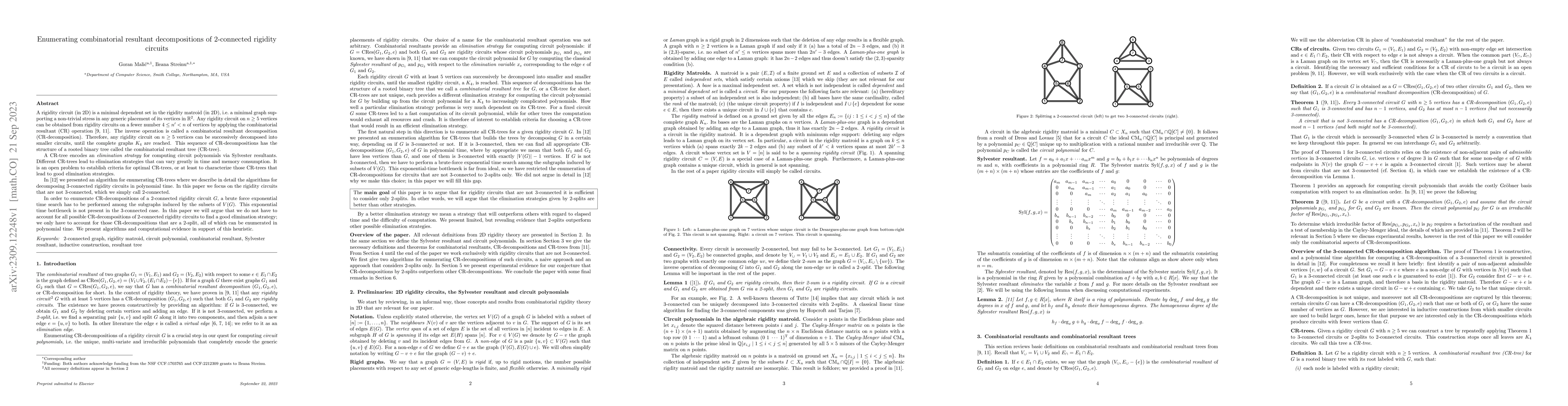 Thumbnail for Enumerating combinatorial resultant decompositions of 2-connected
  rigidity circuits