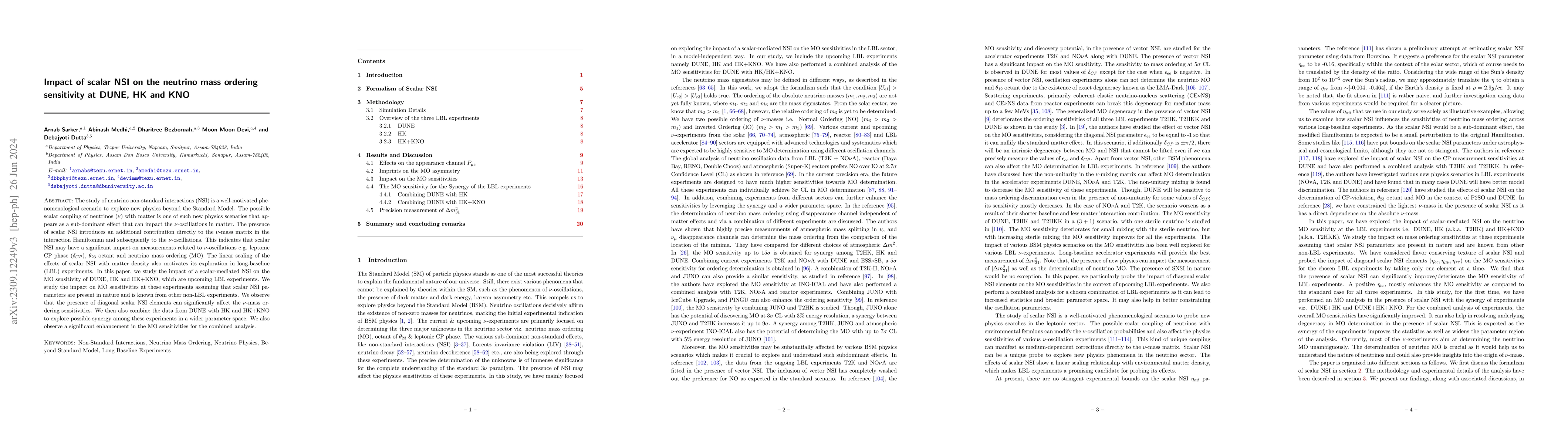 Thumbnail for Impact of scalar NSI on the neutrino mass ordering sensitivity at DUNE,
  HK and KNO