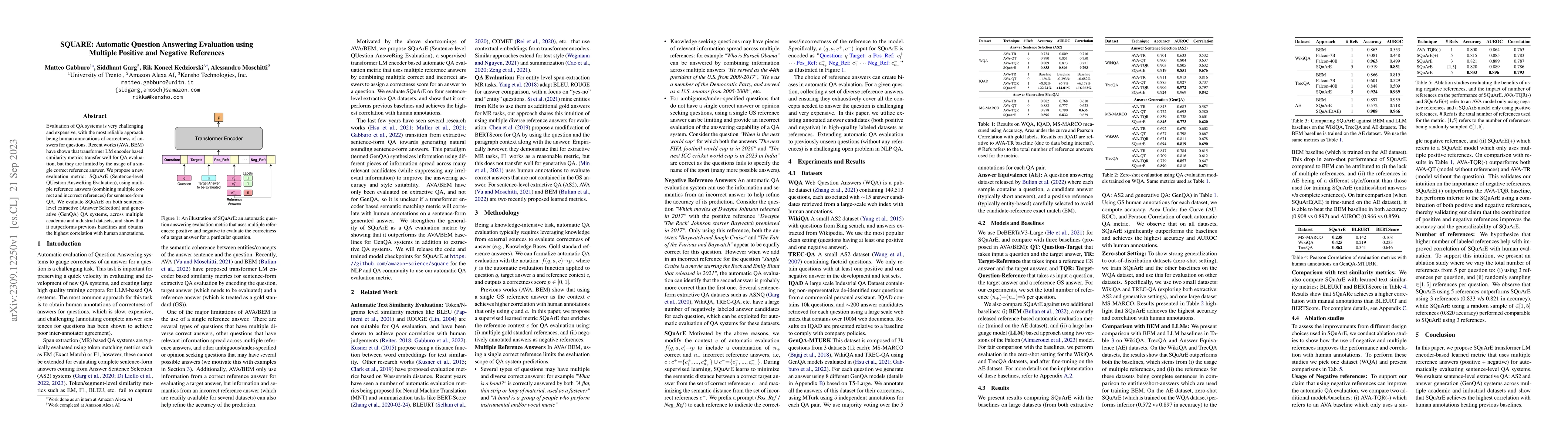 Thumbnail for SQUARE: Automatic Question Answering Evaluation using Multiple Positive
  and Negative References