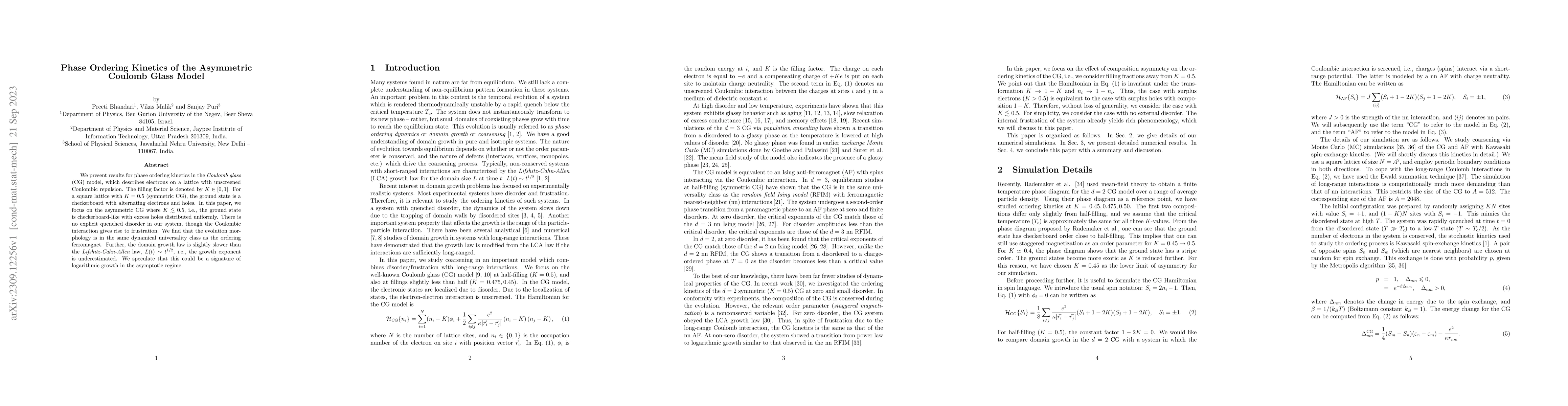 Thumbnail for Phase Ordering Kinetics of the Asymmetric Coulomb Glass Model