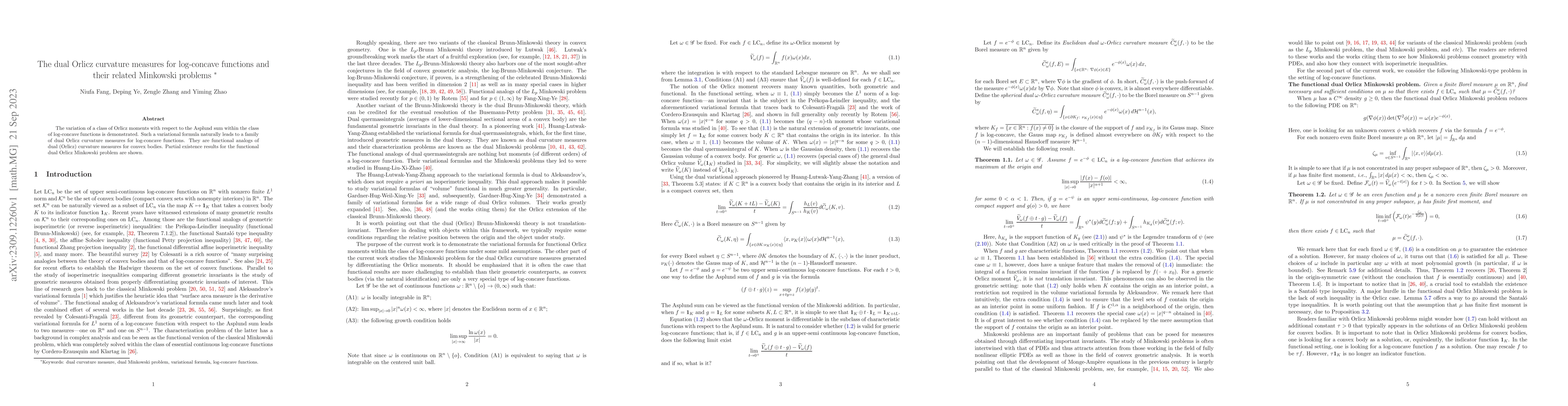 Thumbnail for The dual Orlicz curvature measures for log-concave functions and their
  related Minkowski problems