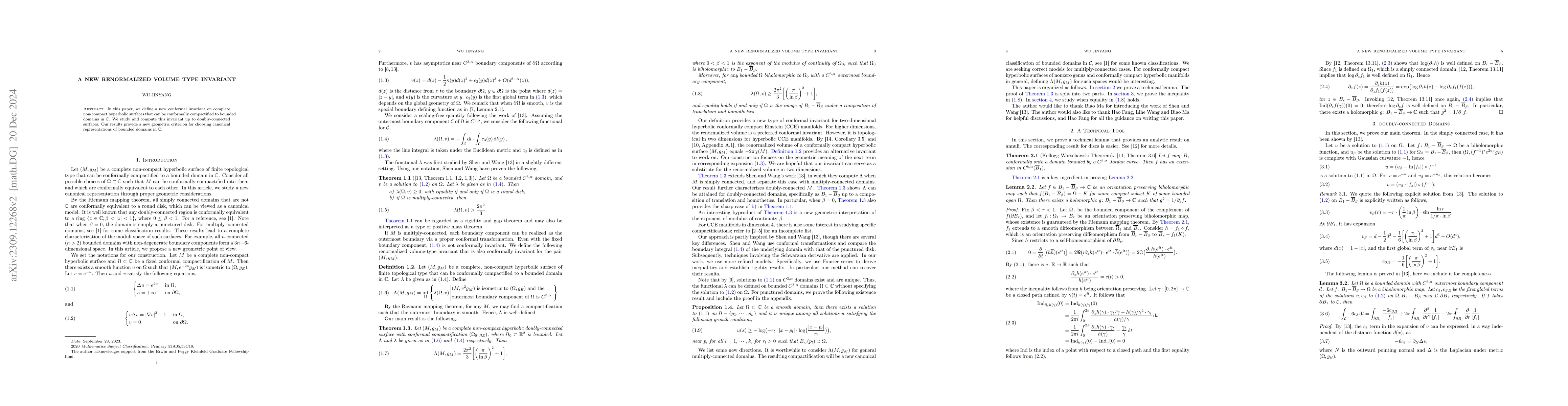 Thumbnail for A new renormalized volume type invariant