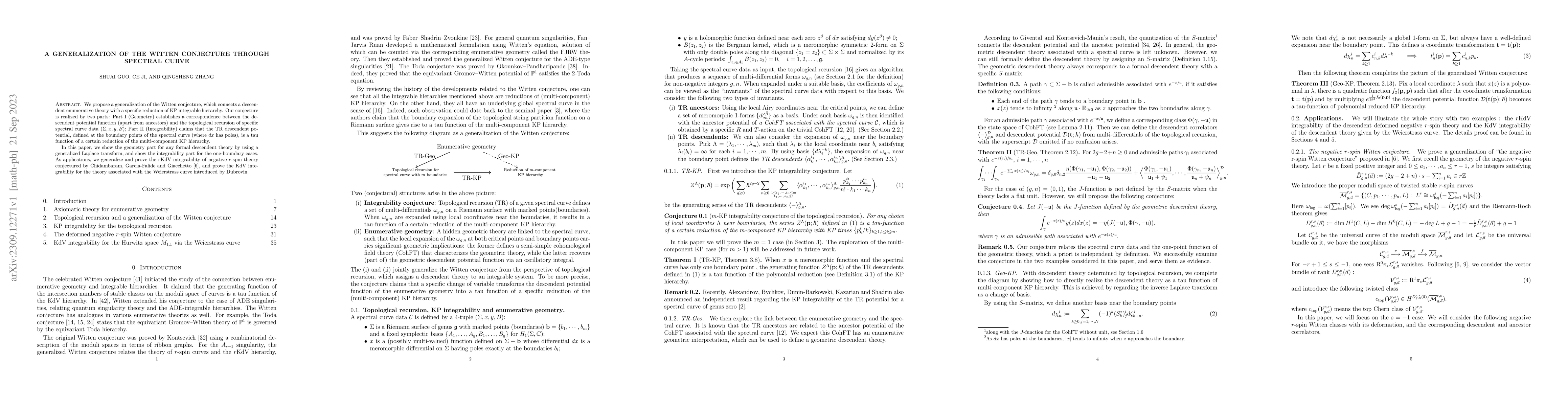 Thumbnail for A generalization of the Witten conjecture through spectral curve