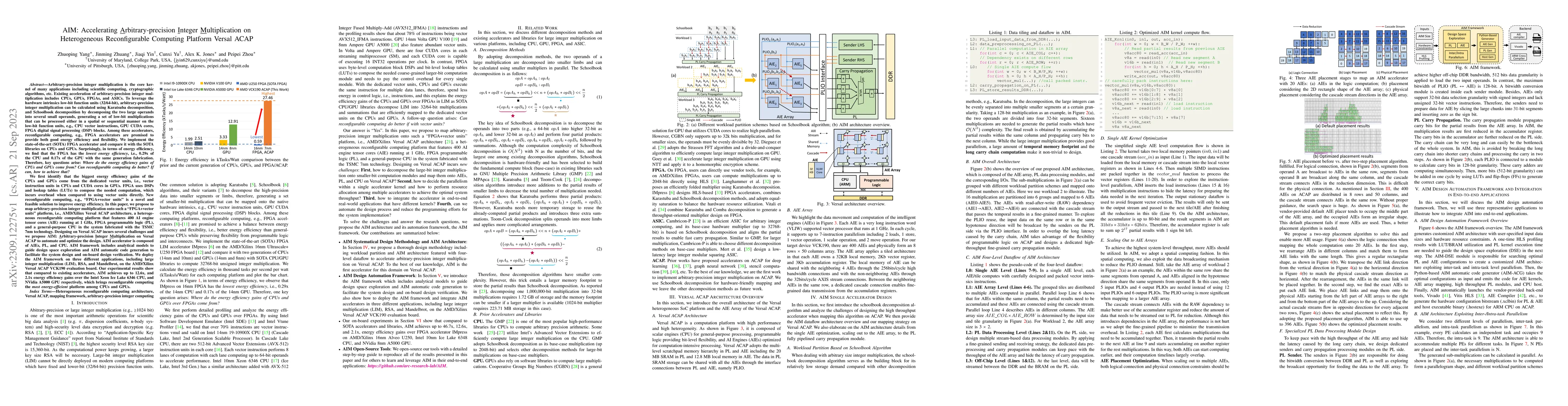 Thumbnail for AIM: Accelerating Arbitrary-precision Integer Multiplication on
  Heterogeneous Reconfigurable Computing Platform Versal ACAP