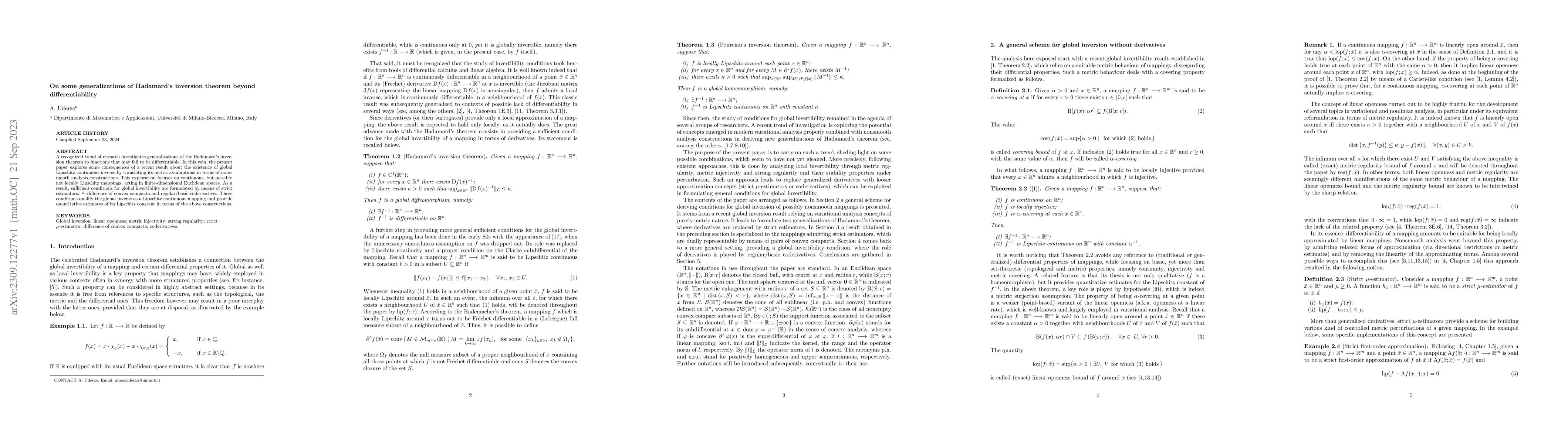Thumbnail for On some generalizations of Hadamard's inversion theorem beyond
  differentiability