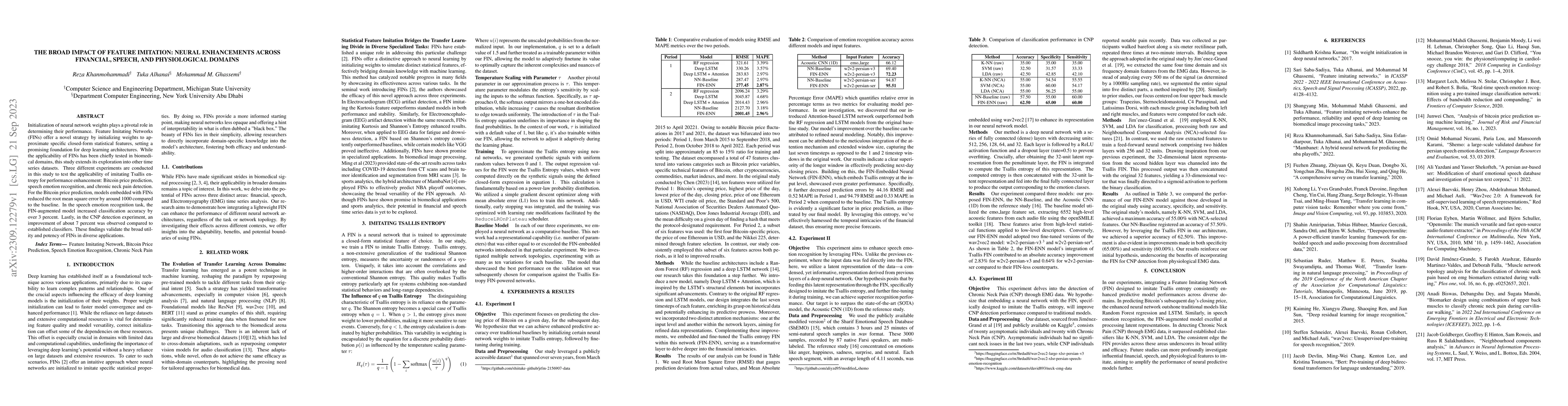 Thumbnail for The Broad Impact of Feature Imitation: Neural Enhancements Across
  Financial, Speech, and Physiological Domains