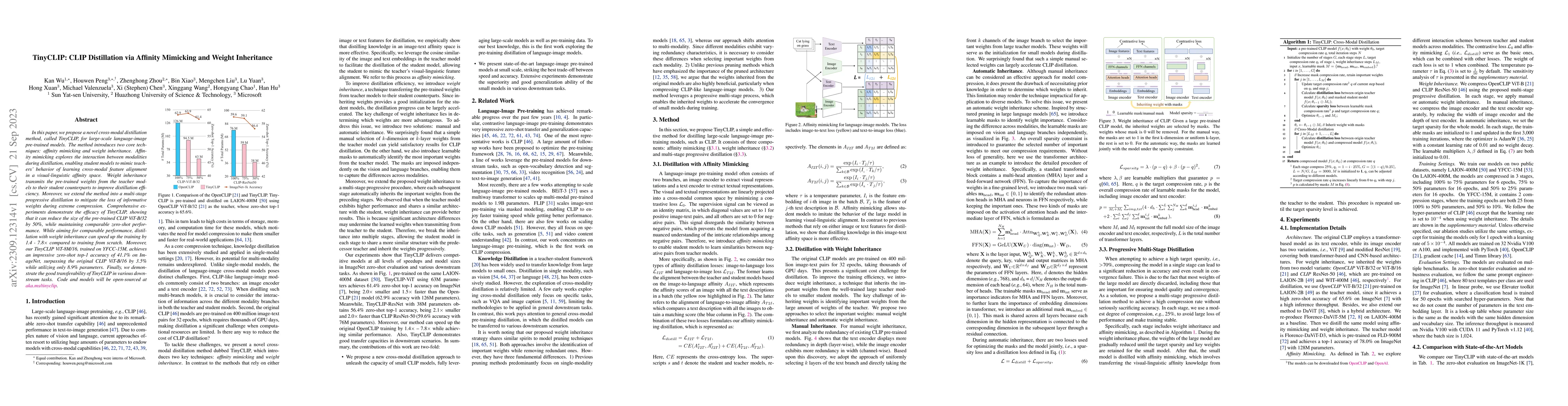 Thumbnail for TinyCLIP: CLIP Distillation via Affinity Mimicking and Weight
  Inheritance