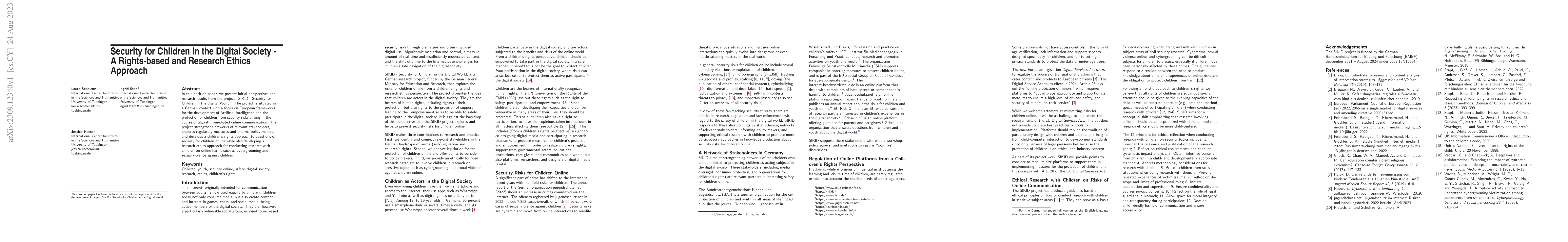 Thumbnail for Security for Children in the Digital Society -- A Rights-based and
  Research Ethics Approach