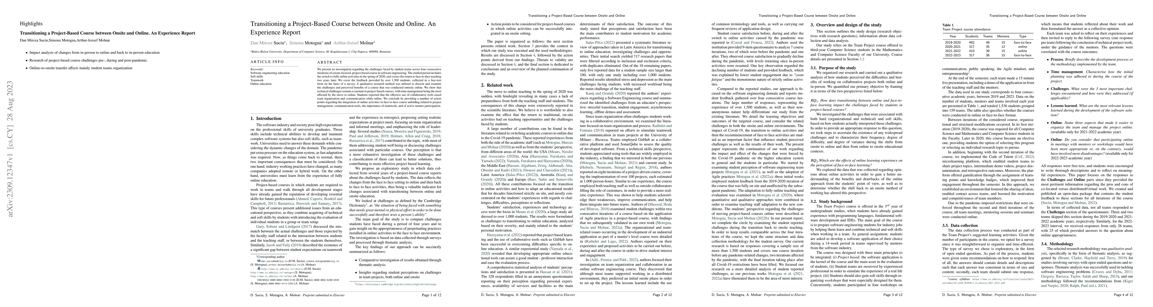 Thumbnail for Transitioning a Project-Based Course between Onsite and Online. An
  Experience Report