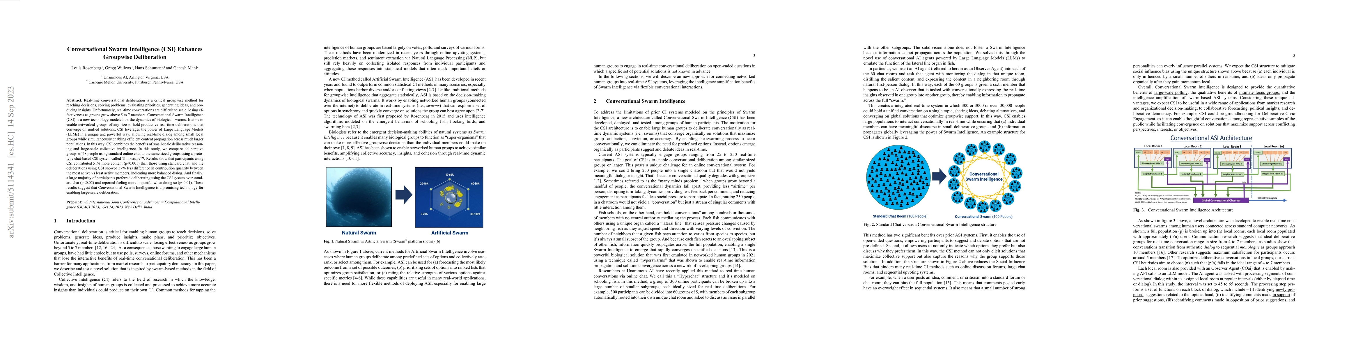 Thumbnail for Conversational Swarm Intelligence (CSI) Enhances Groupwise Deliberation