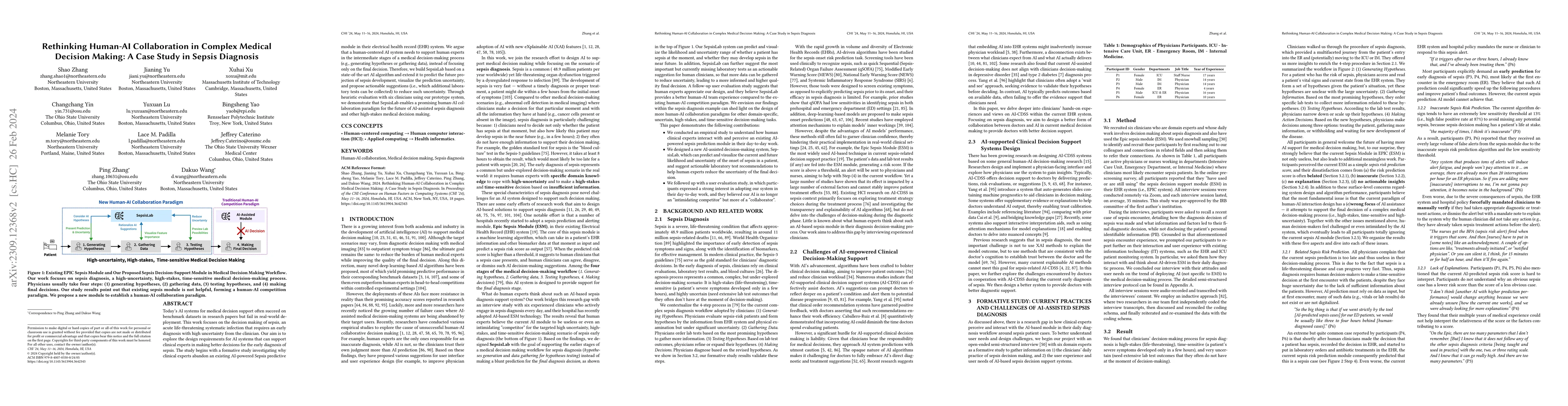 Thumbnail for Rethinking Human-AI Collaboration in Complex Medical Decision Making: A
  Case Study in Sepsis Diagnosis