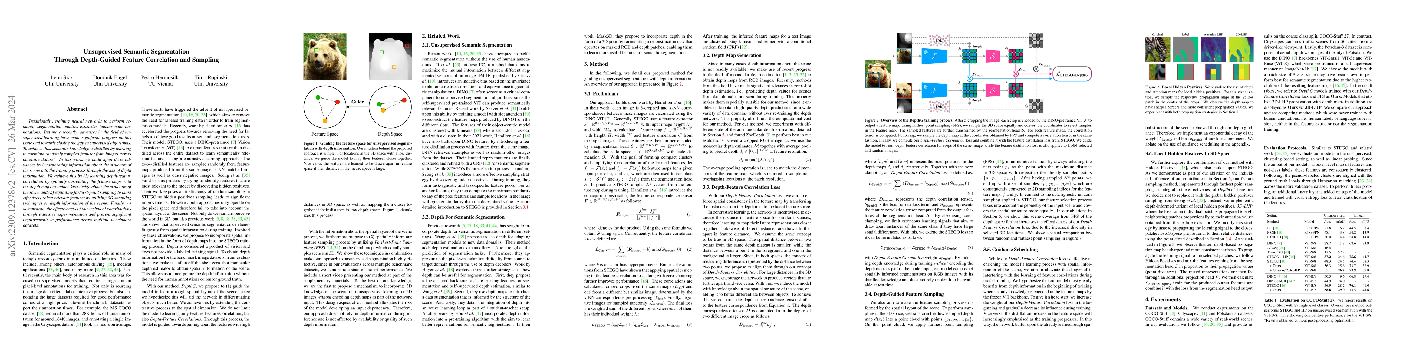 Thumbnail for Unsupervised Semantic Segmentation Through Depth-Guided Feature
  Correlation and Sampling