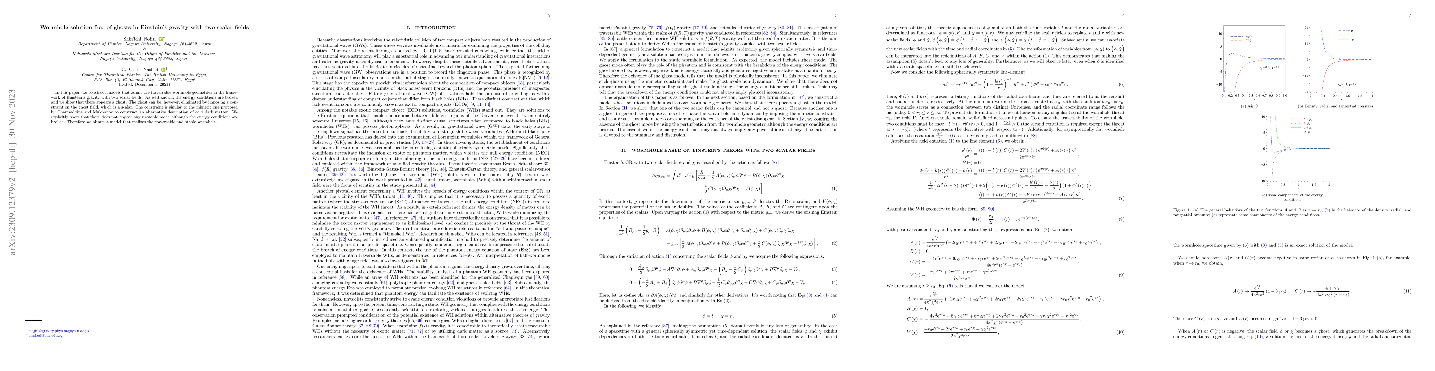 Thumbnail for Wormhole solution free of ghosts in Einstein's gravity with two scalar
  fields