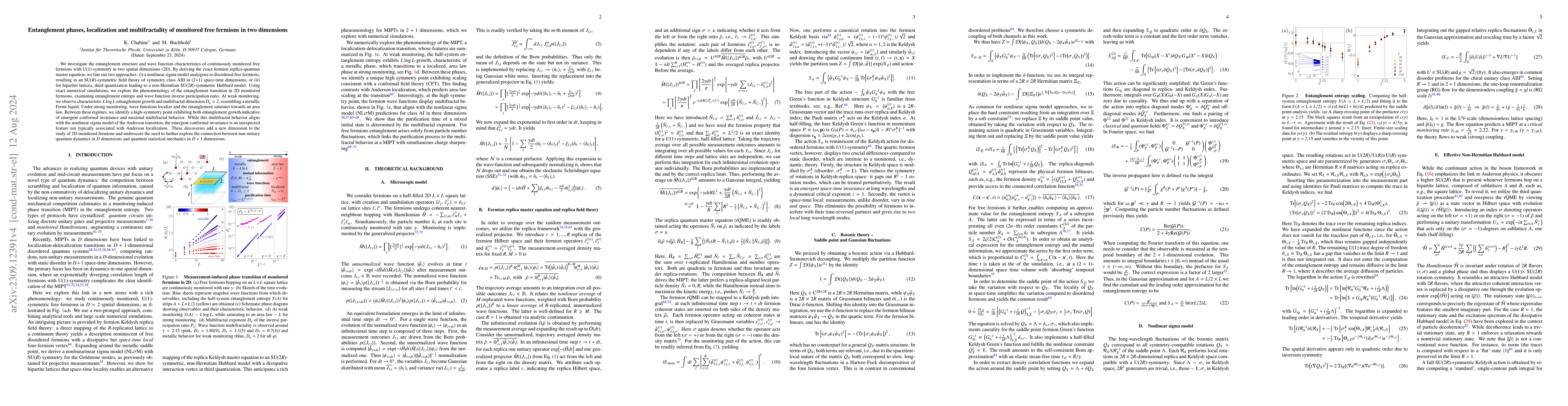 Thumbnail for Entanglement phases, localization and multifractality of monitored free
  fermions in two dimensions