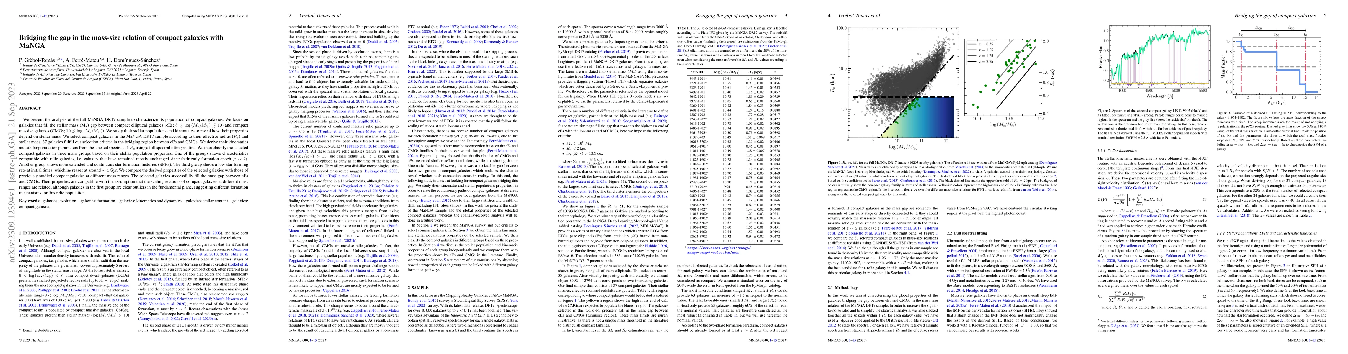 Thumbnail for Bridging the gap in the mass-size relation of compact galaxies with
  MaNGA