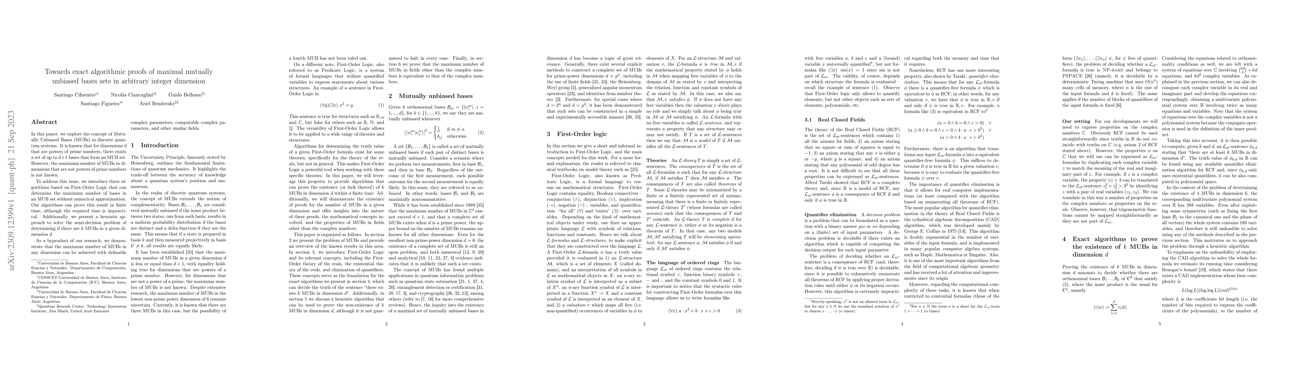 Thumbnail for Towards exact algorithmic proofs of maximal mutually unbiased bases sets
  in arbitrary integer dimension