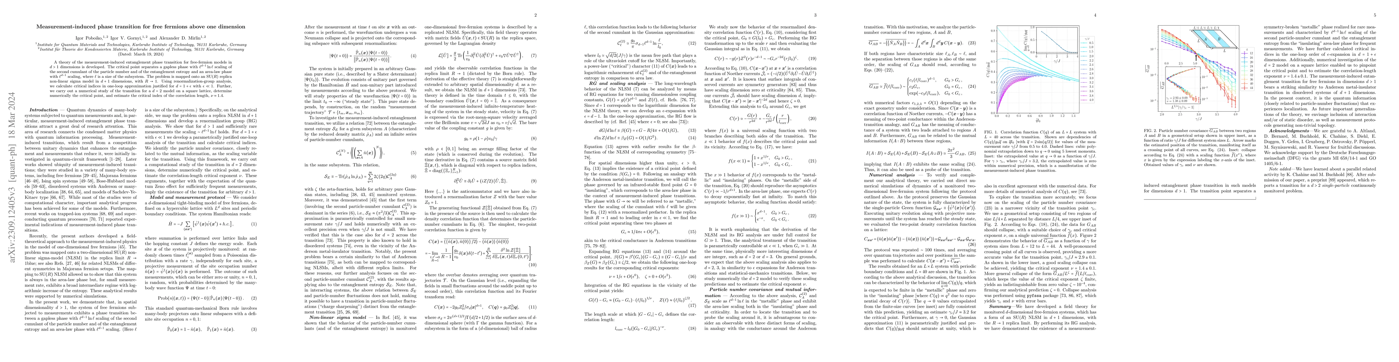 Thumbnail for Measurement-induced phase transition for free fermions above one
  dimension