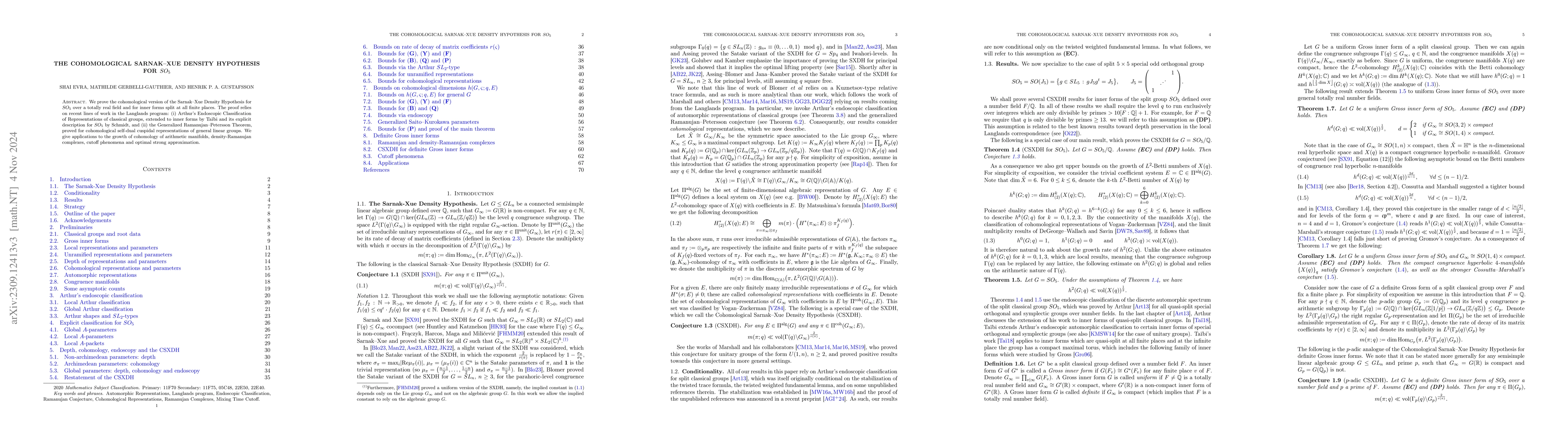 Thumbnail for The Cohomological Sarnak-Xue Density Hypothesis for $SO_5$