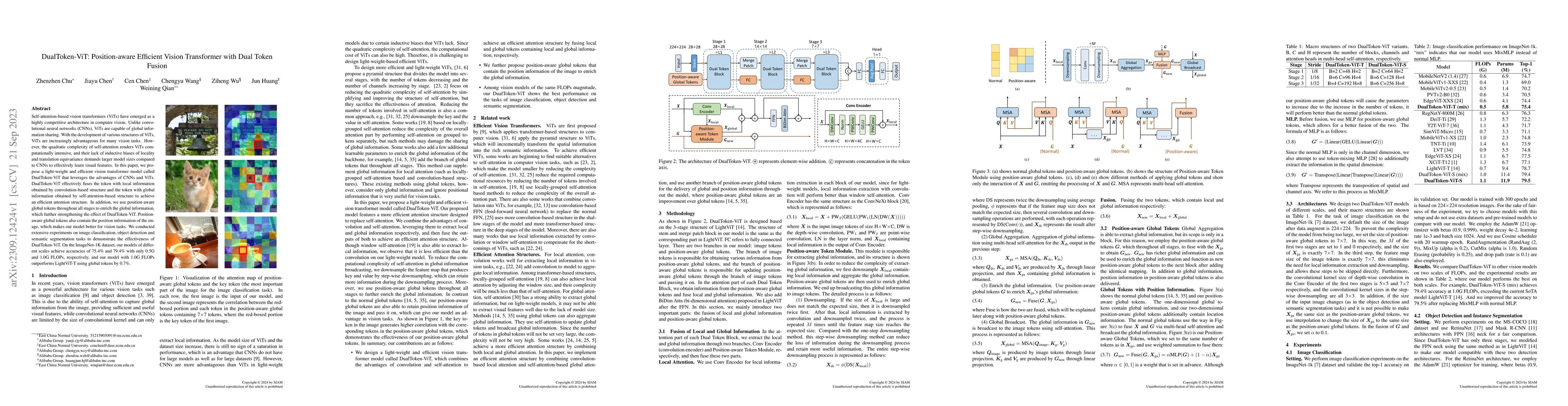 Thumbnail for DualToken-ViT: Position-aware Efficient Vision Transformer with Dual
  Token Fusion