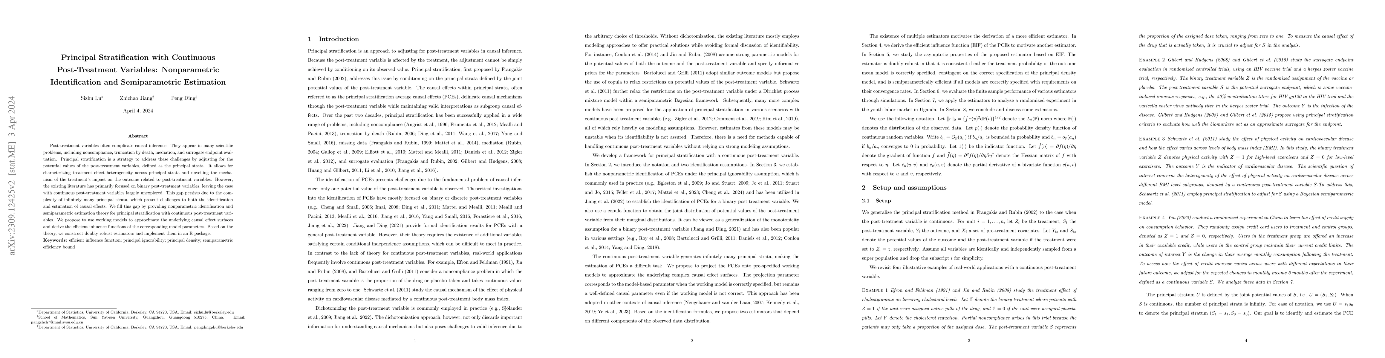 Thumbnail for Principal Stratification with Continuous Post-Treatment Variables:
  Nonparametric Identification and Semiparametric Estimation
