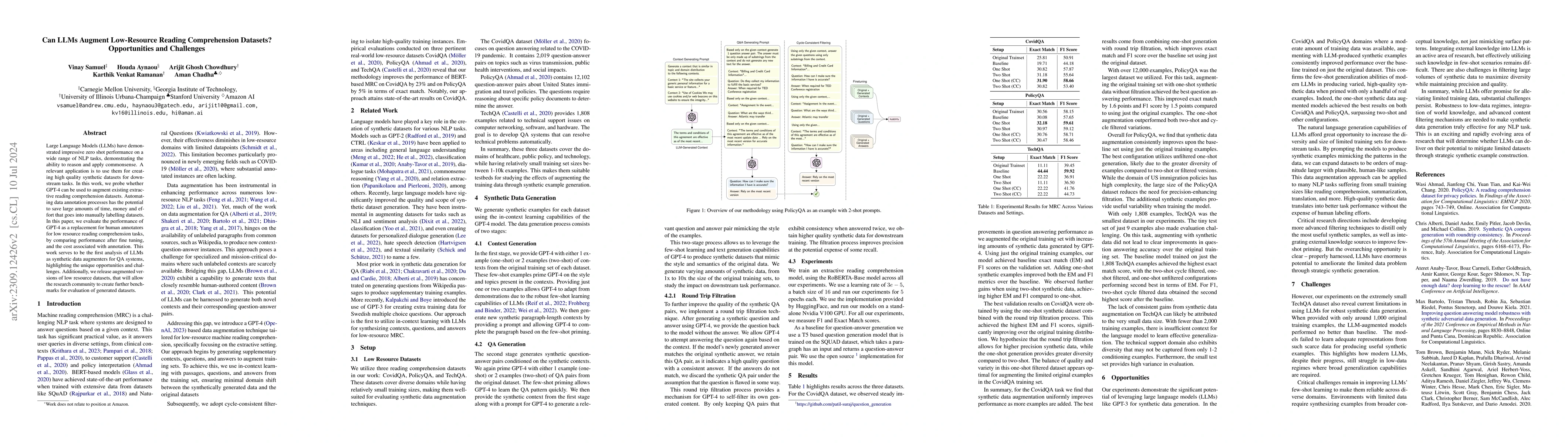 Thumbnail for Can LLMs Augment Low-Resource Reading Comprehension Datasets?
  Opportunities and Challenges