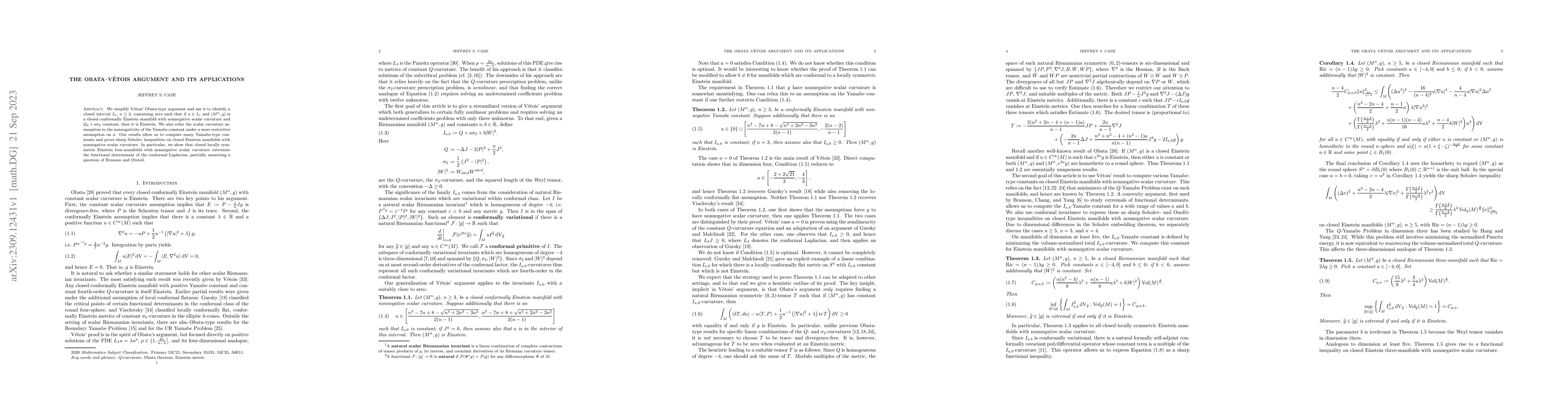 Thumbnail for The Obata-V\'etois argument and its applications