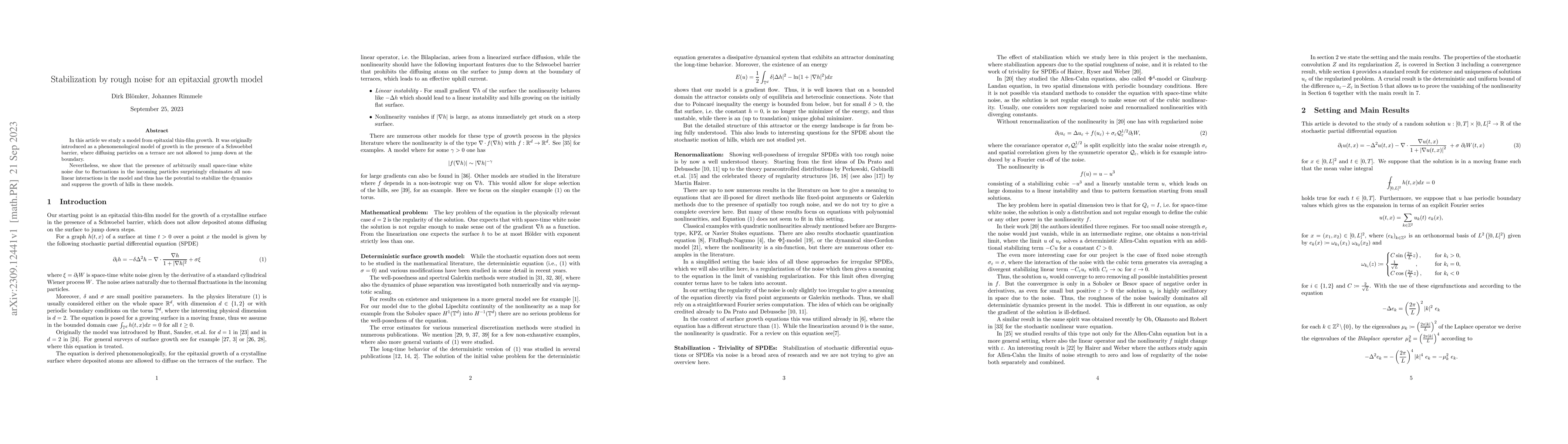 Thumbnail for Stabilization by rough noise for an epitaxial growth model