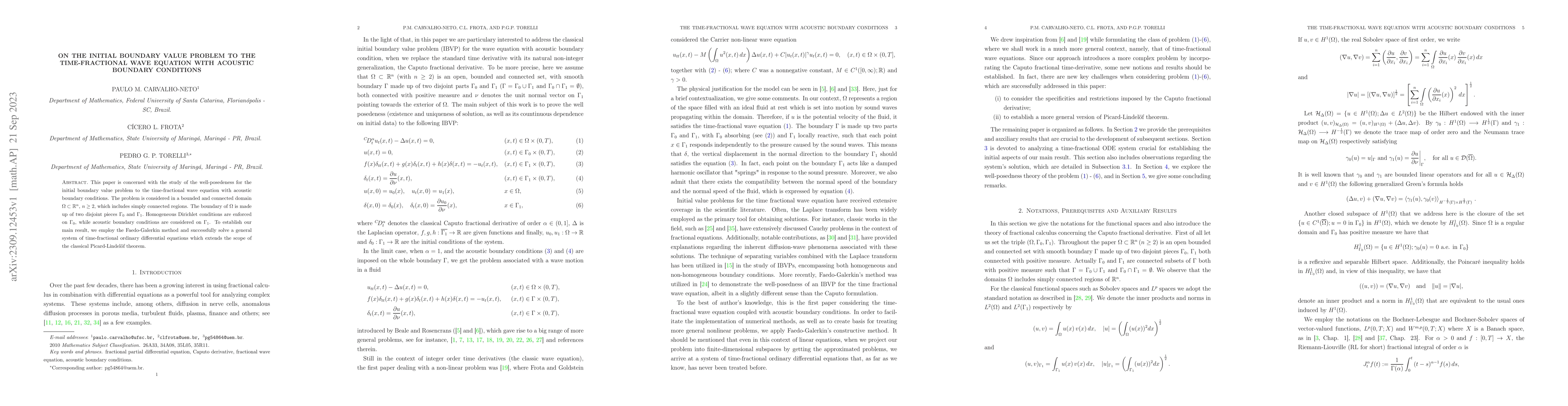 Thumbnail for On the Initial Boundary Value Problem to the Time-Fractional Wave
  Equation with Acoustic Boundary Conditions