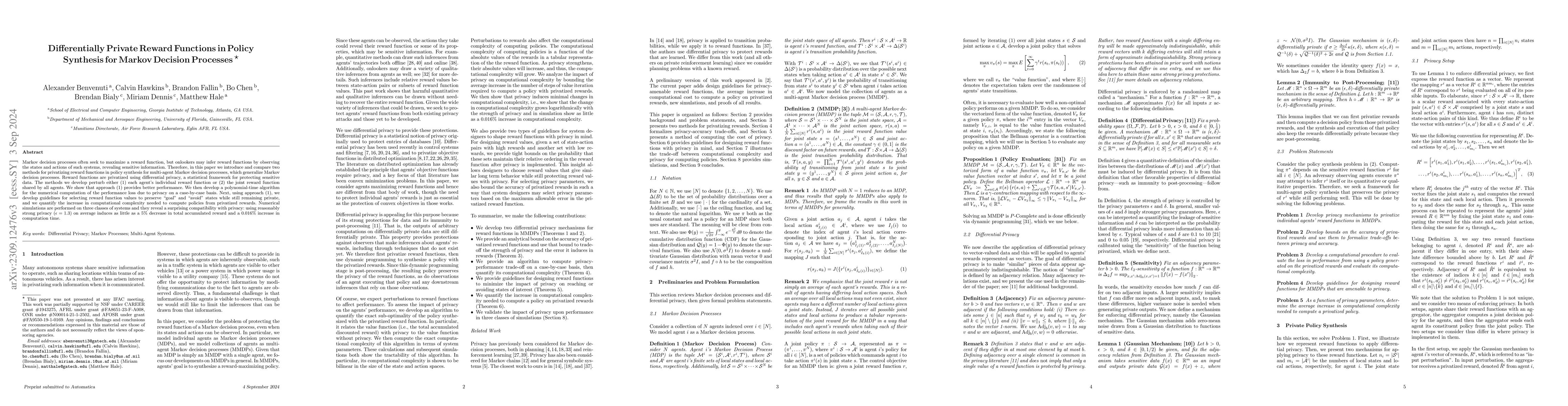 Thumbnail for Differentially Private Reward Functions for Markov Decision Processes