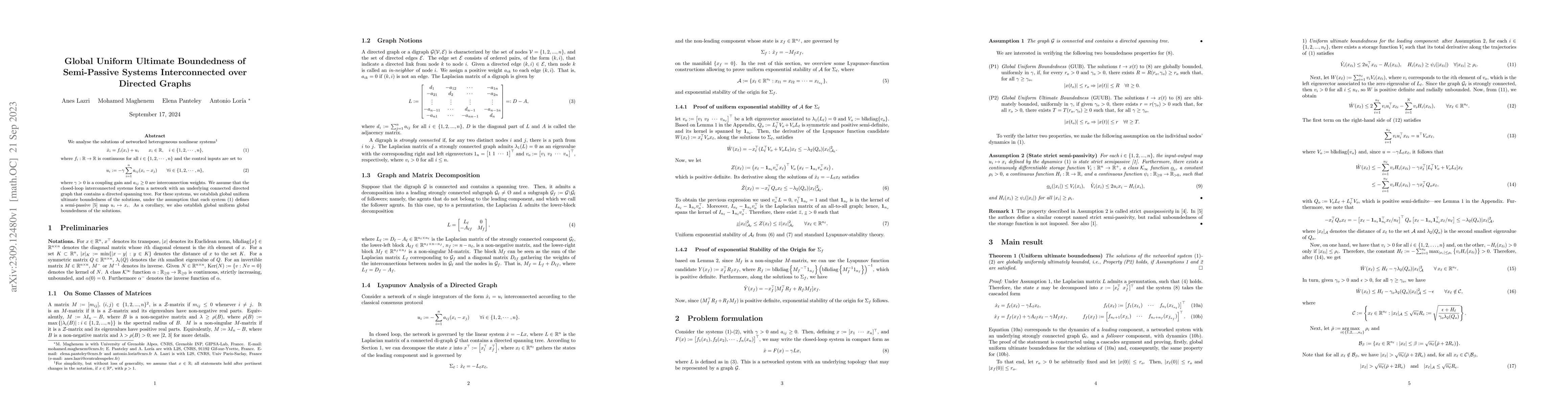 Thumbnail for Global Uniform Ultimate Boundedness of Semi-Passive Systems
  Interconnected over Directed Graphs